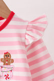 Pink gingerbread embroidery stripe ruffle romper - Aaria Tees Aaria Tees