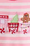 Pink gingerbread embroidery stripe ruffle romper - Aaria Tees Aaria Tees
