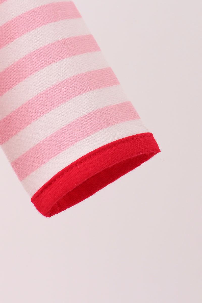 Pink gingerbread embroidery stripe ruffle romper - Aaria Tees Aaria Tees