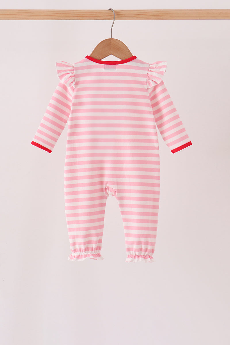 Pink gingerbread embroidery stripe ruffle romper - Aaria Tees Aaria Tees