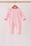 Pink gingerbread embroidery stripe ruffle romper - Aaria Tees Aaria Tees