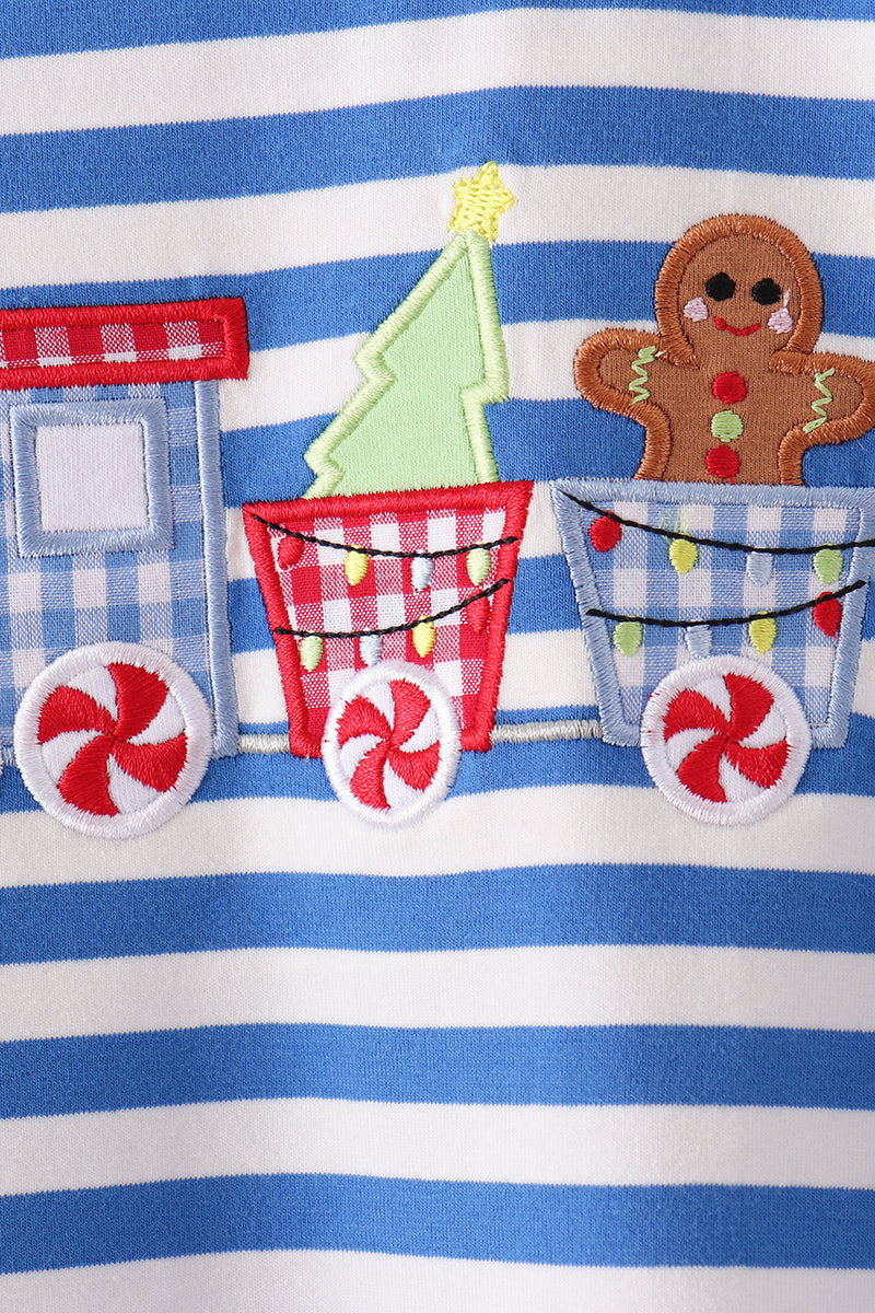 Blue stripe gingerbread embroidery top - Aaria Tees Aaria Tees