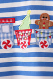 Blue stripe gingerbread embroidery top - Aaria Tees Aaria Tees