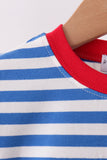 Blue stripe gingerbread embroidery top - Aaria Tees Aaria Tees