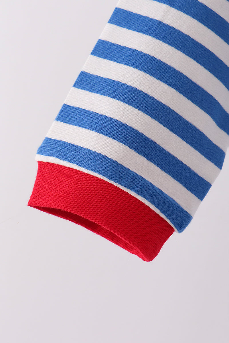 Blue stripe gingerbread embroidery top - Aaria Tees Aaria Tees