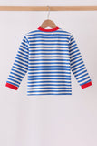 Blue stripe gingerbread embroidery top - Aaria Tees Aaria Tees