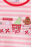 Pink stripe gingerbread embroidery ruffle pants set - Aaria Tees Aaria Tees