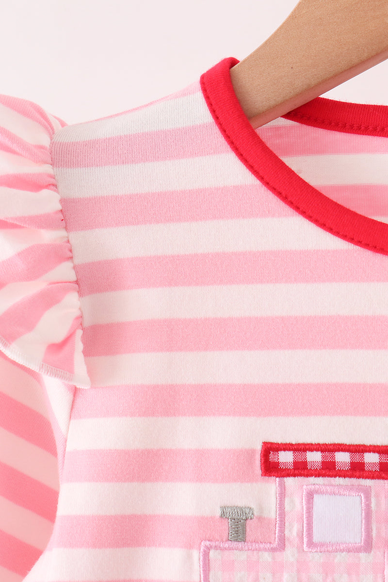 Pink stripe gingerbread embroidery ruffle pants set - Aaria Tees Aaria Tees