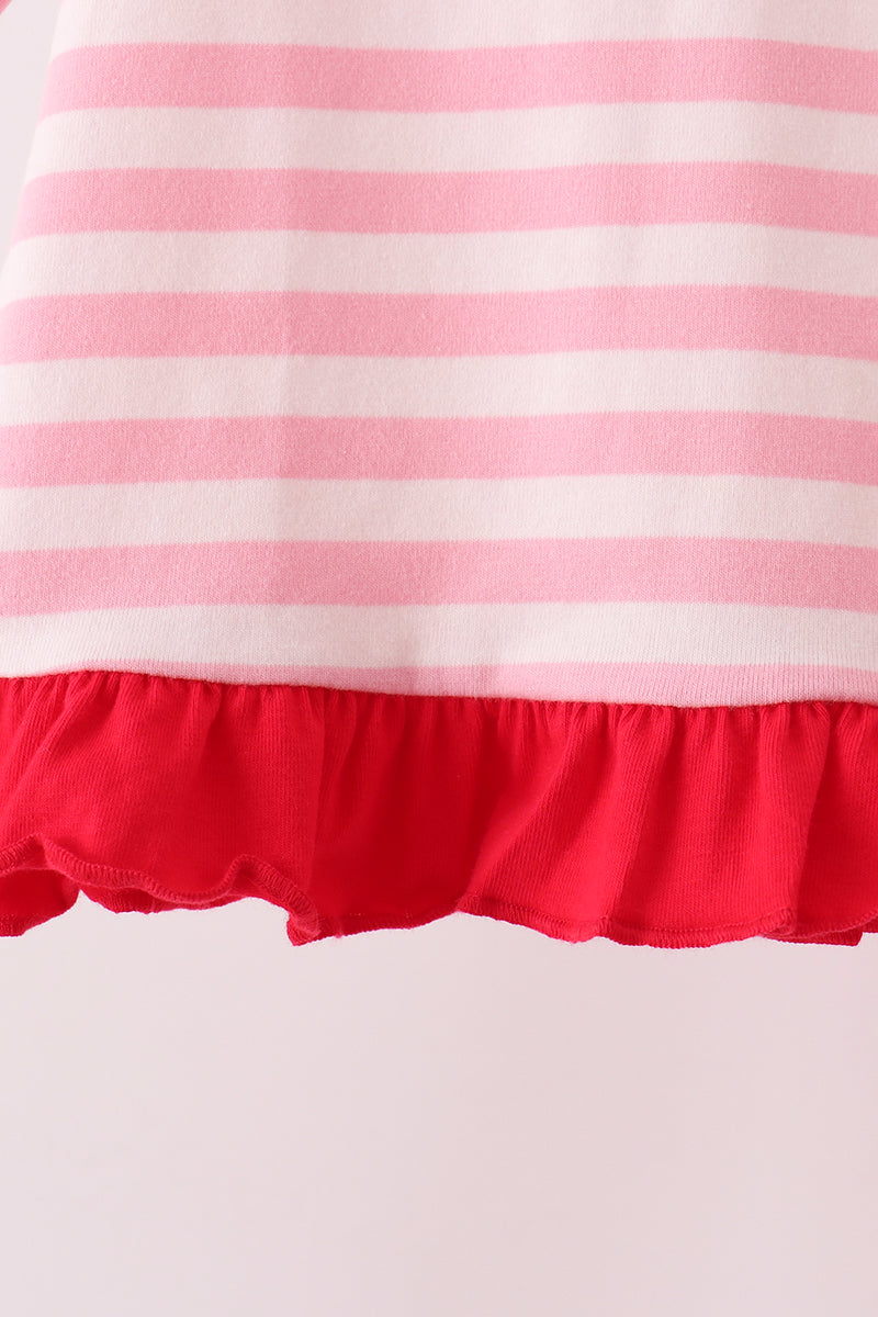 Pink stripe gingerbread embroidery ruffle pants set - Aaria Tees Aaria Tees
