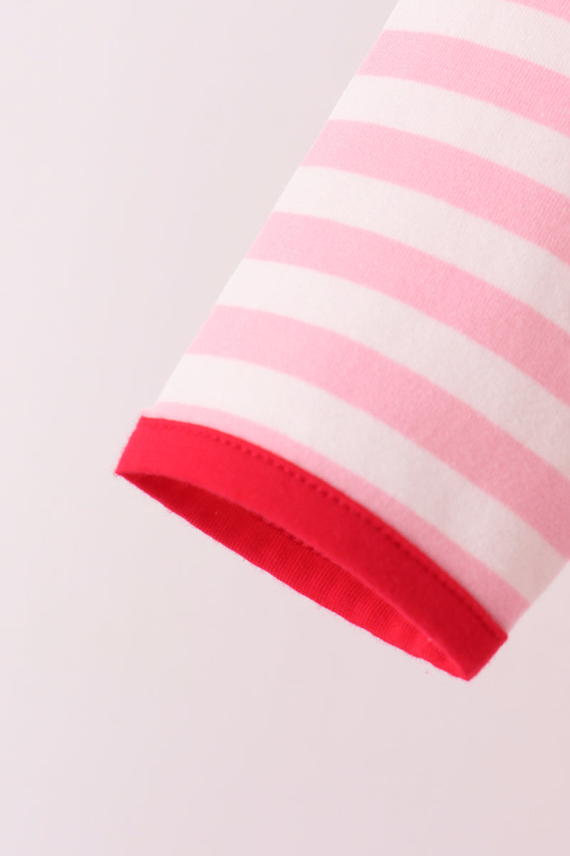 Pink stripe gingerbread embroidery ruffle pants set - Aaria Tees Aaria Tees