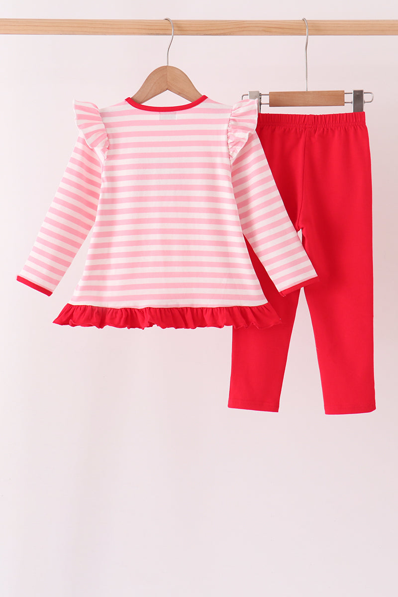 Pink stripe gingerbread embroidery ruffle pants set - Aaria Tees Aaria Tees