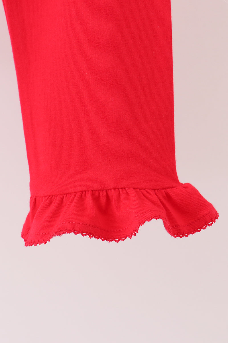 Red holly print ruffle pants set - Aaria Tees Aaria Tees