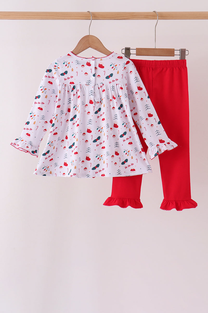 Red holly print ruffle pants set - Aaria Tees Aaria Tees