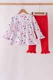 Red holly print ruffle pants set - Aaria Tees Aaria Tees