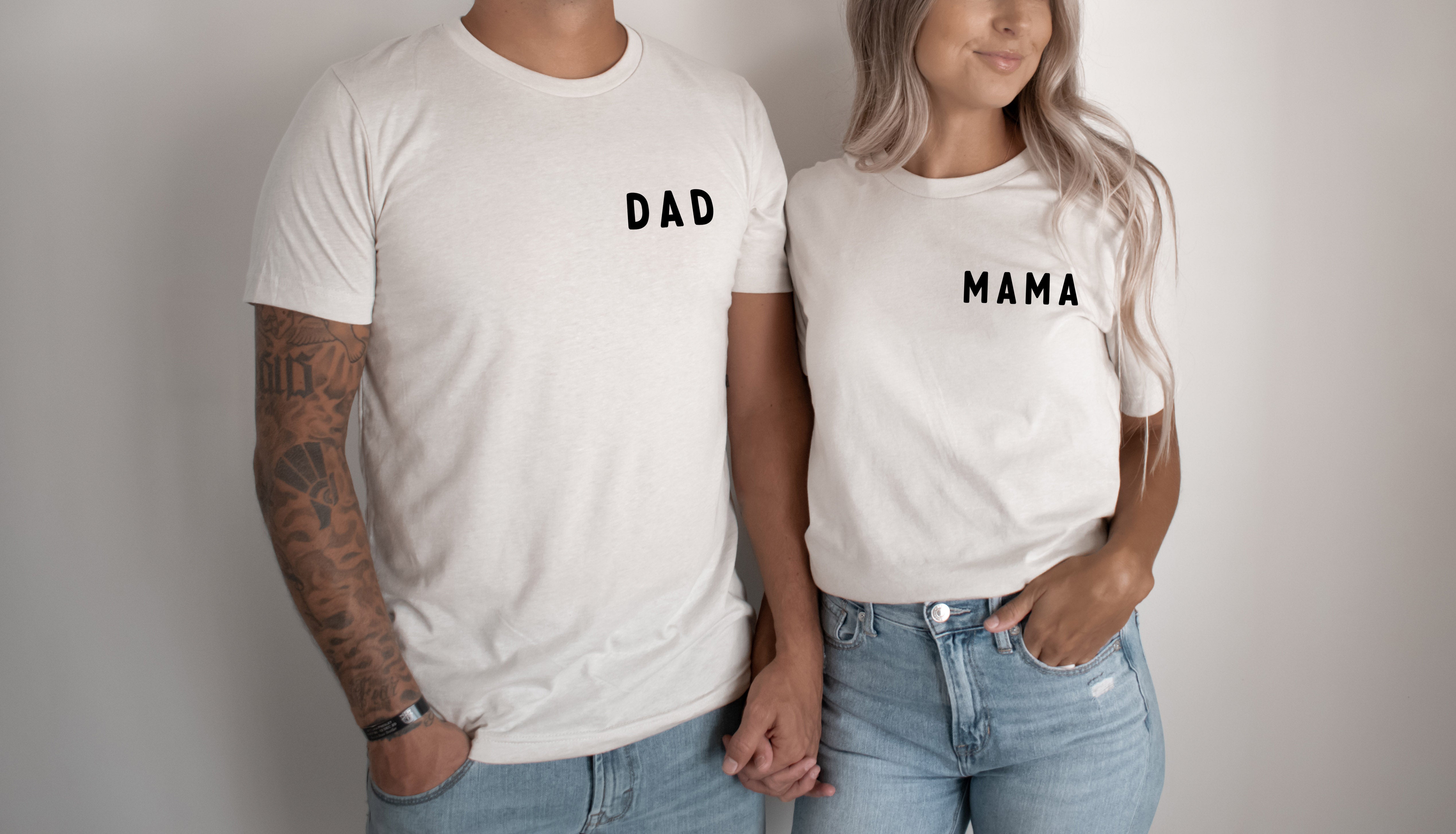 Mama & Dad Family Matching T-shirt (Rounded Left Chest) - Aaria Tees Aaria Tees