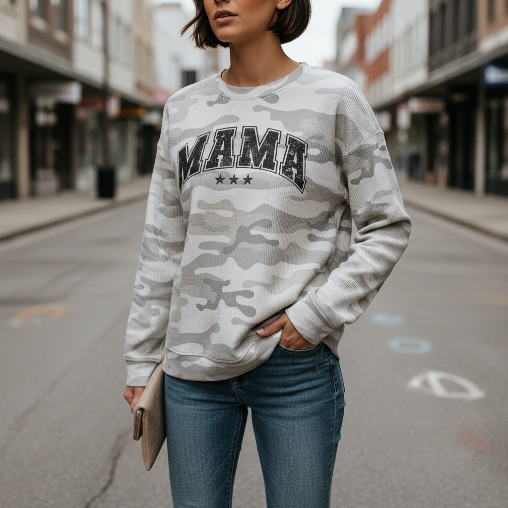 Mama Collegiate Grey (Front) - Aaria Tees Aaria Tees