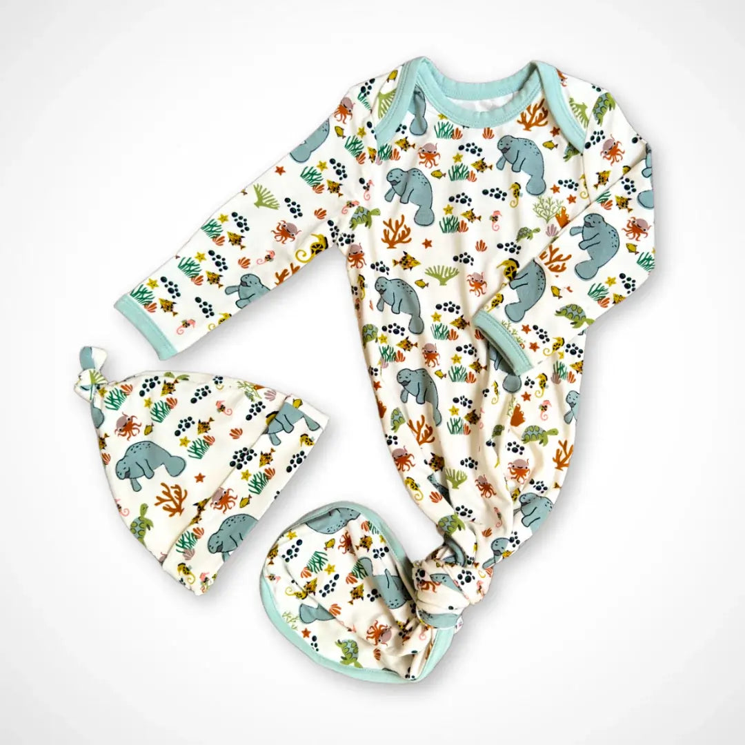 Manatee Newborn Bamboo Gown - Aaria Tees Aaria Tees