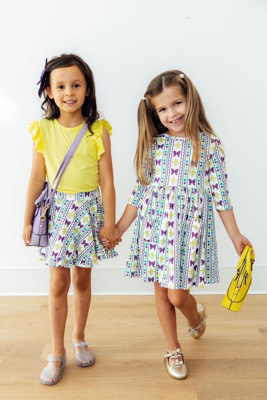 Mardi Gras 3/4 Sleeve Pocket Twirl Dress - Aaria Tees Aaria Tees