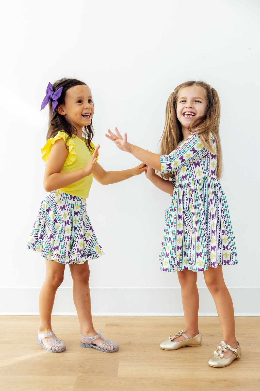 Mardi Gras 3/4 Sleeve Pocket Twirl Dress - Aaria Tees Aaria Tees