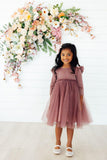 Mauve Shimmer 3/4 Sleeve Tutu Dress - Aaria Tees Aaria Tees