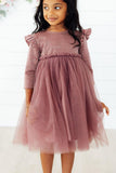 Mauve Shimmer 3/4 Sleeve Tutu Dress - Aaria Tees Aaria Tees