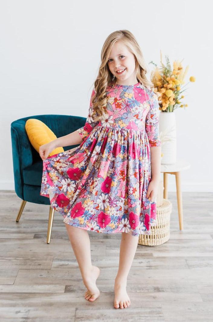 Mauve What's Up Buttercup 3/4 Sleeve Pocket Twirl Dress - Aaria Tees Aaria Tees