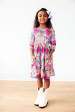 Mauve What's Up Buttercup 3/4 Sleeve Pocket Twirl Dress - Aaria Tees Aaria Tees