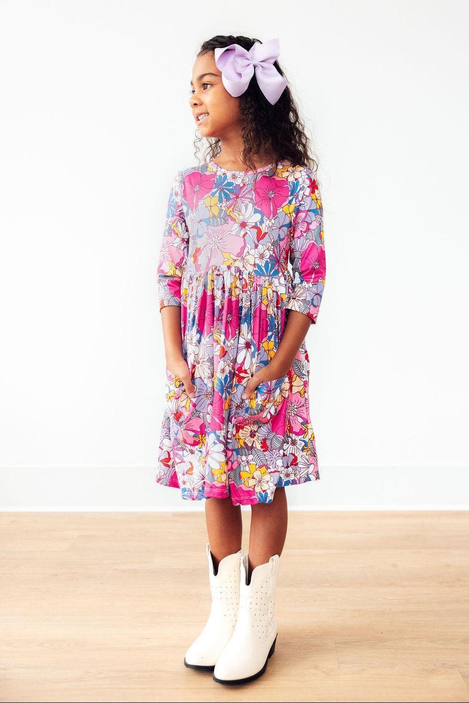 Mauve What's Up Buttercup 3/4 Sleeve Pocket Twirl Dress - Aaria Tees Aaria Tees