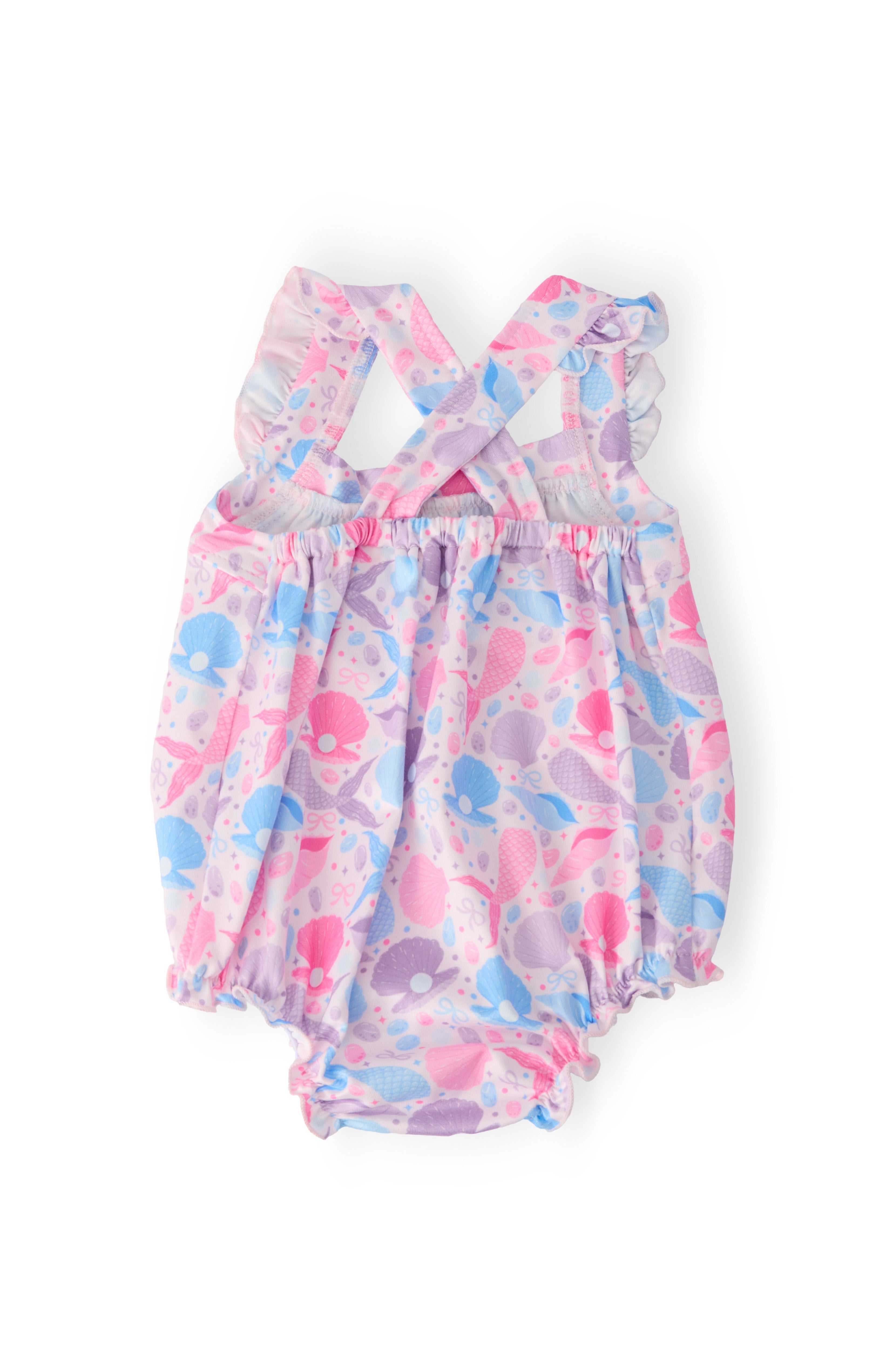 Mermaid Tails Ruffle Cross Back Romper - Aaria Tees Aaria Tees
