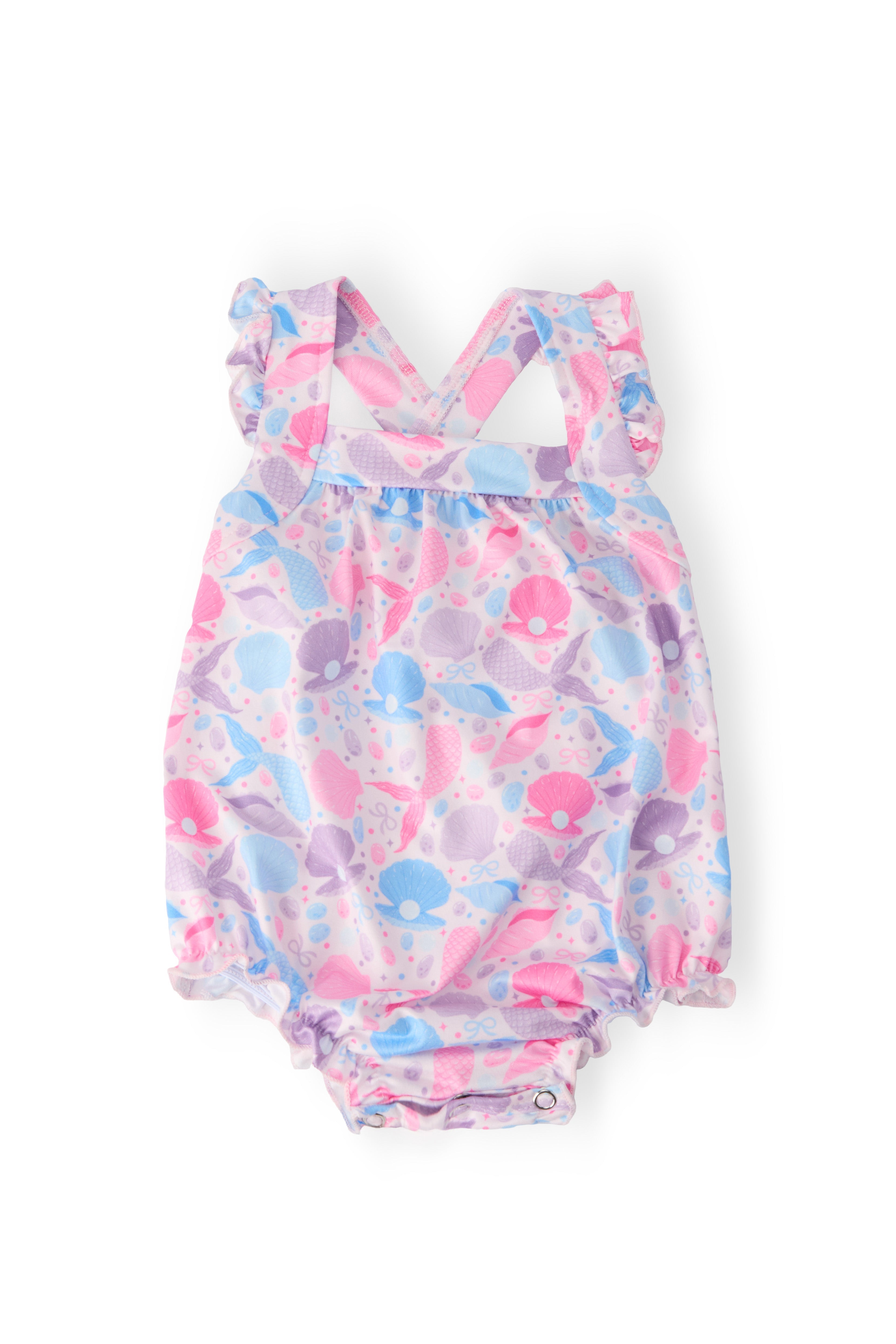 Mermaid Tails Ruffle Cross Back Romper - Aaria Tees Aaria Tees