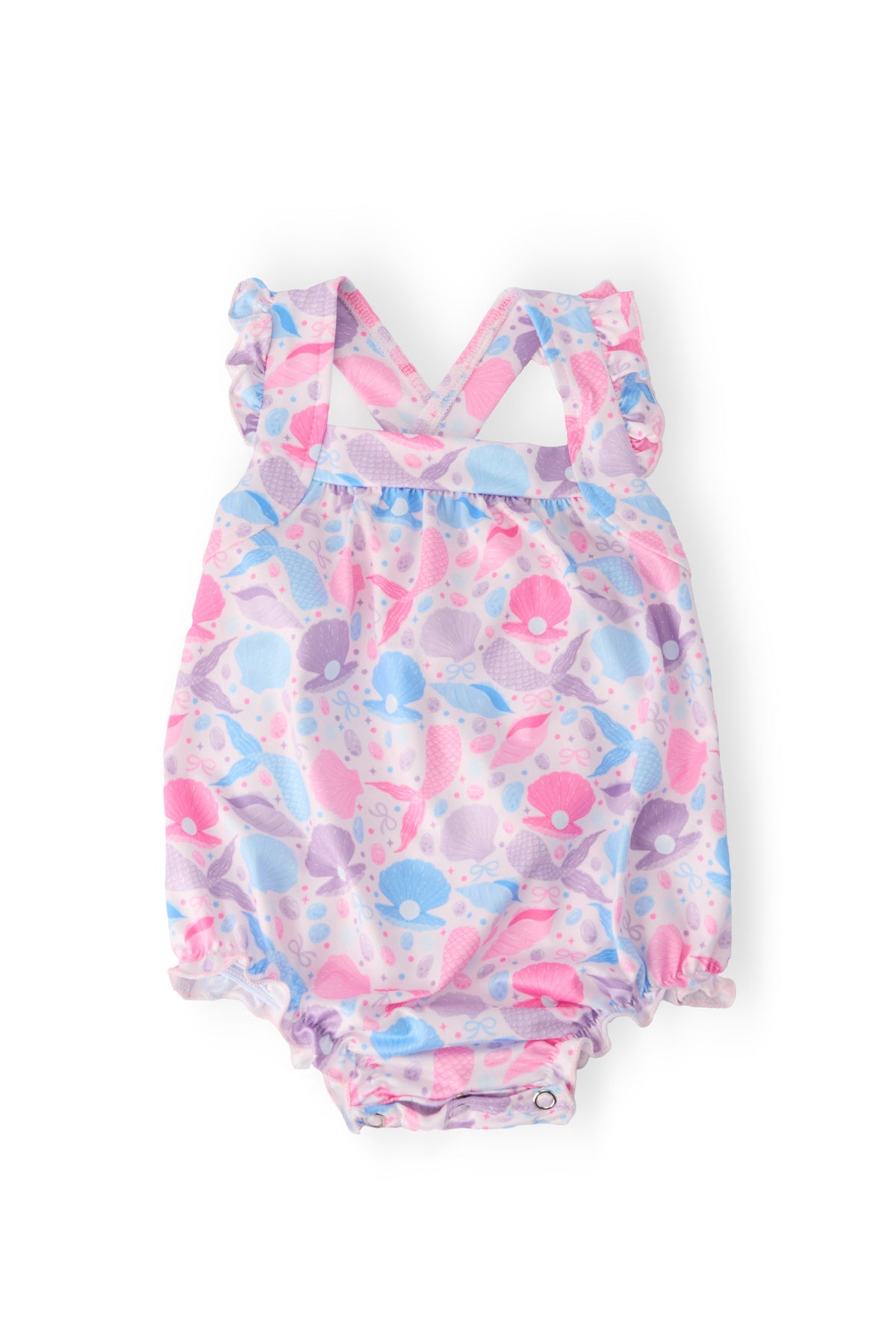 Mermaid Tails Ruffle Cross Back Romper - Aaria Tees