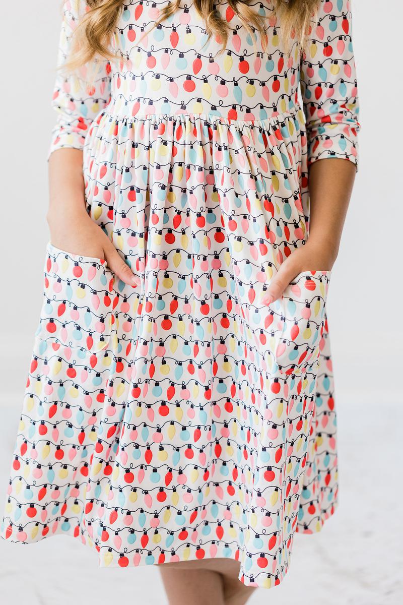 Merry & Bright 3/4 Sleeve Pocket Twirl Dress - Aaria Tees Aaria Tees