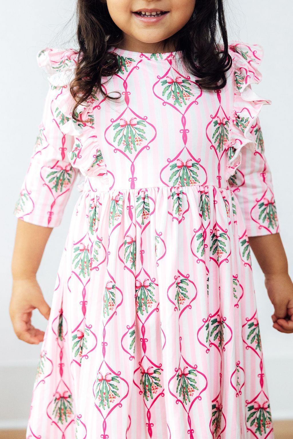 Merry Mistletoe 3/4 Sleeve Ruffle Twirl Dress - Aaria Tees Aaria Tees