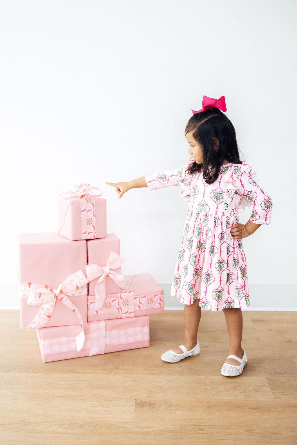 Merry Mistletoe 3/4 Sleeve Ruffle Twirl Dress - Aaria Tees Aaria Tees
