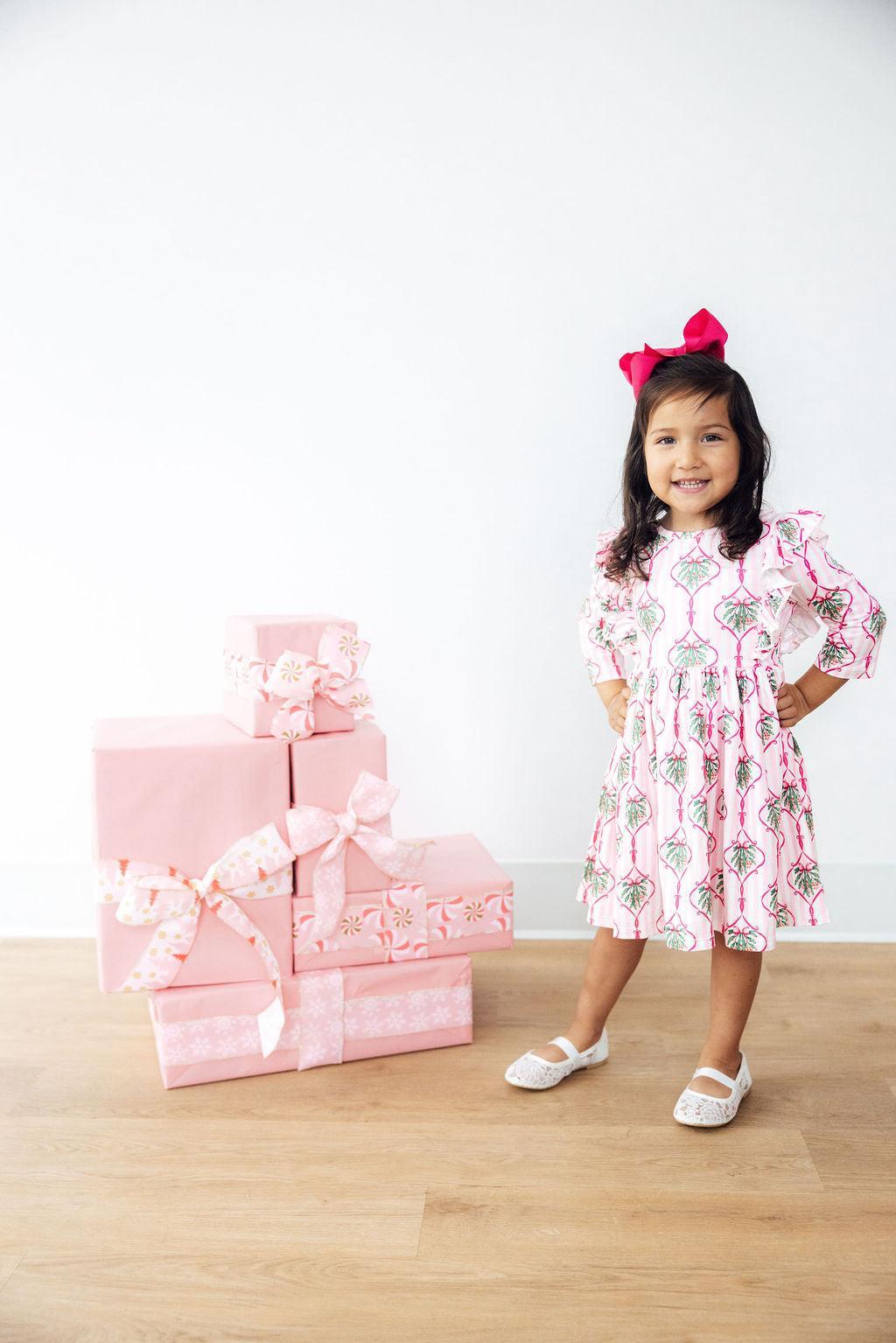 Merry Mistletoe 3/4 Sleeve Ruffle Twirl Dress - Aaria Tees Aaria Tees