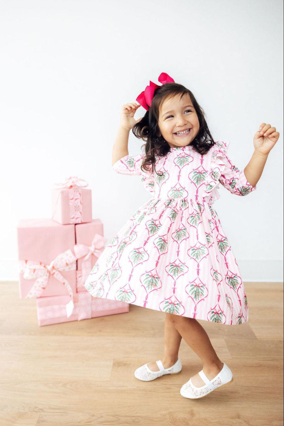 Merry Mistletoe 3/4 Sleeve Ruffle Twirl Dress - Aaria Tees Aaria Tees