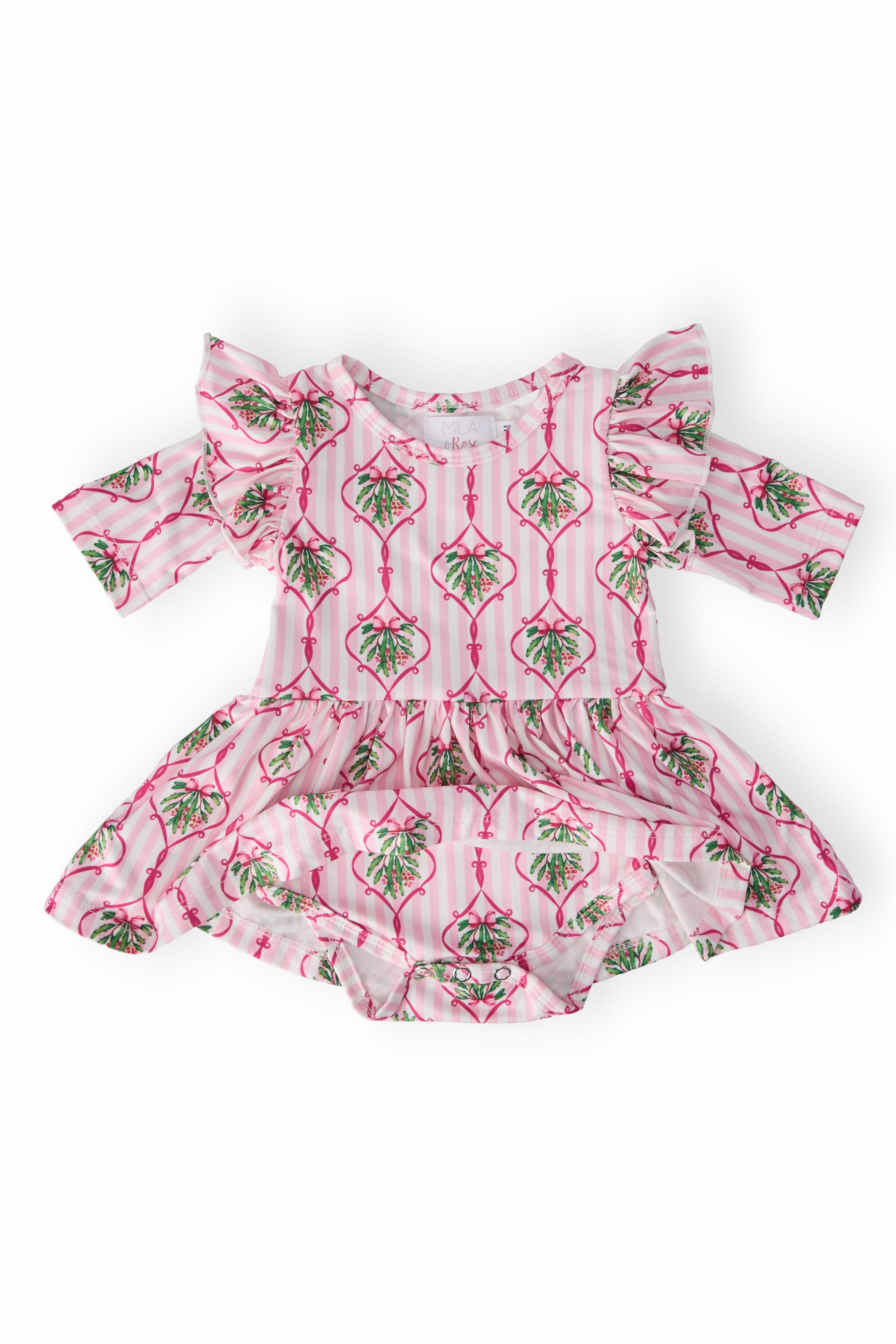 Merry Mistletoe 3/4 Sleeve Twirl Flutter Bodysuit - Aaria Tees Aaria Tees