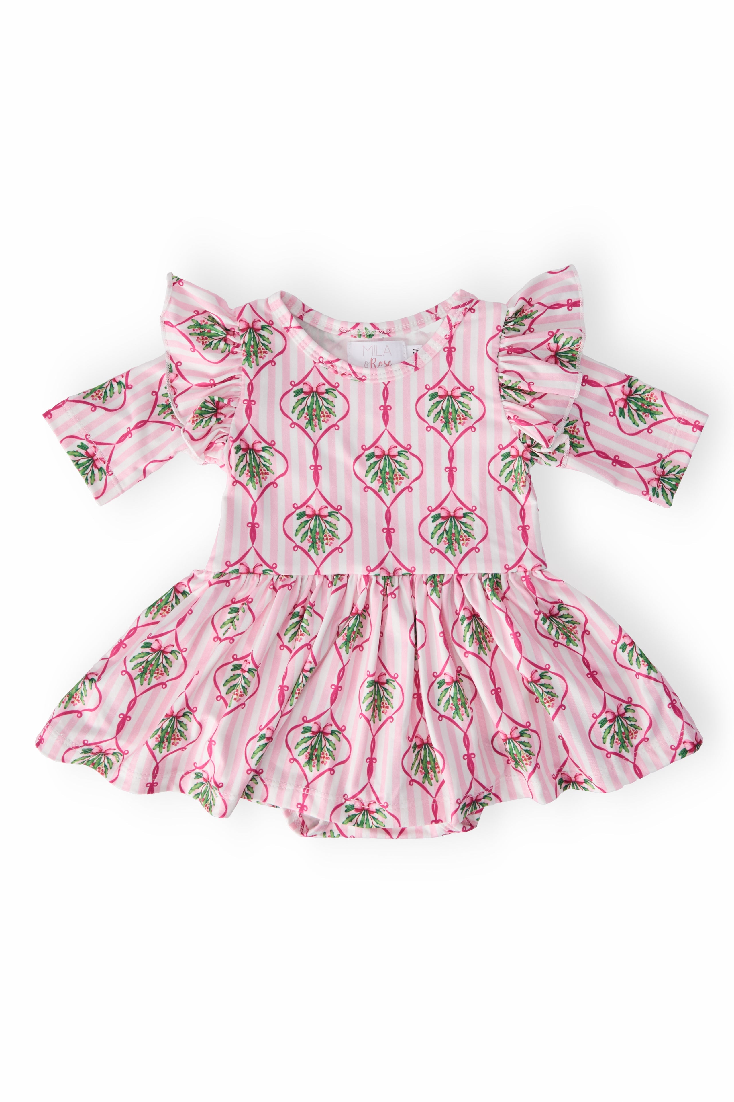 Merry Mistletoe 3/4 Sleeve Twirl Flutter Bodysuit - Aaria Tees Aaria Tees