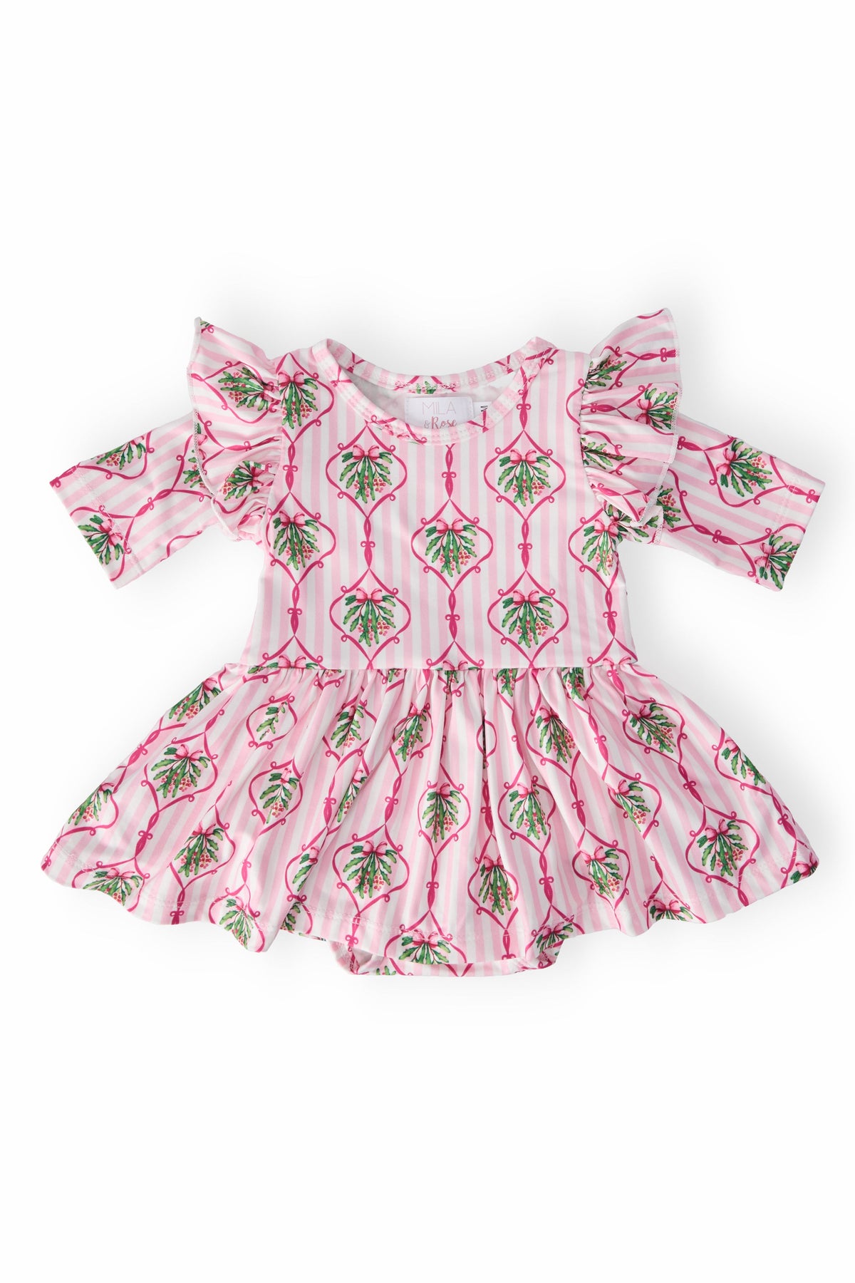 Merry Mistletoe 3/4 Sleeve Twirl Flutter Bodysuit - Aaria Tees