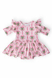 Merry Mistletoe 3/4 Sleeve Twirl Flutter Bodysuit - Aaria Tees Aaria Tees