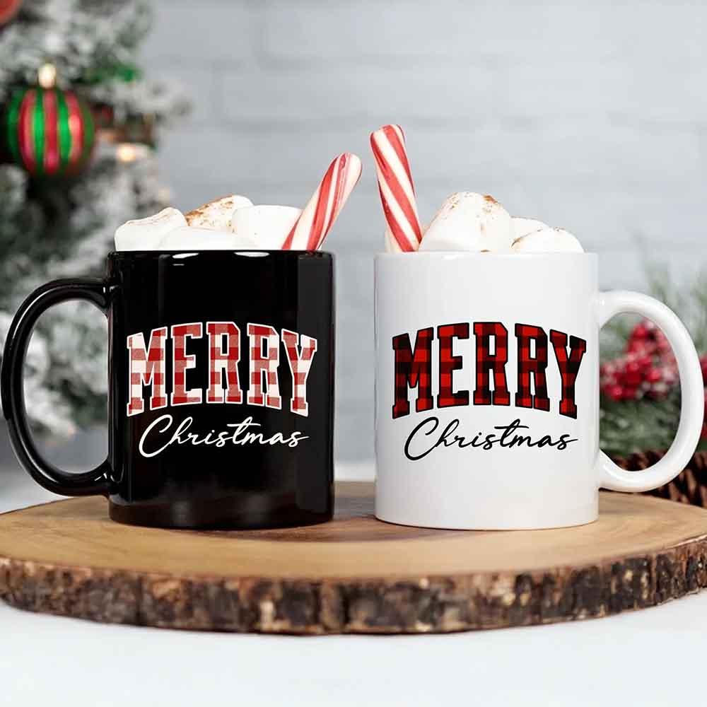Merry Christmas Matching Coffee Mug - Buffalo Plaid Cup - Aaria Tees Aaria Tees