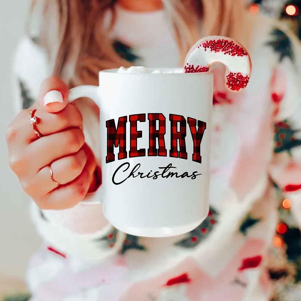 Merry Christmas Matching Coffee Mug - Buffalo Plaid Cup - Aaria Tees Aaria Tees