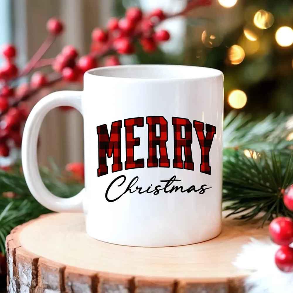 Merry Christmas Matching Coffee Mug - Buffalo Plaid Cup - Aaria Tees Aaria Tees