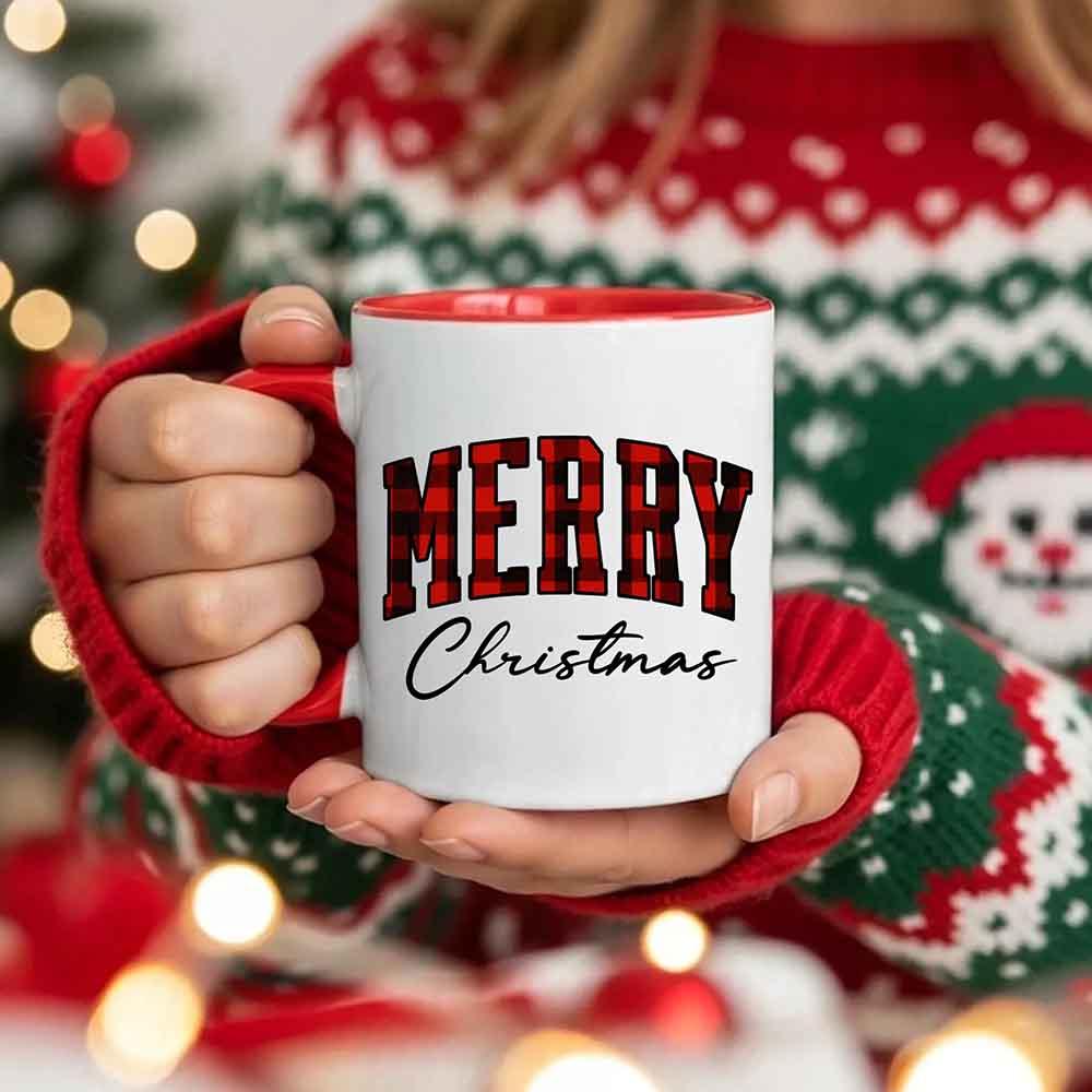 Merry Christmas Matching Coffee Mug - Buffalo Plaid Cup - Aaria Tees Aaria Tees