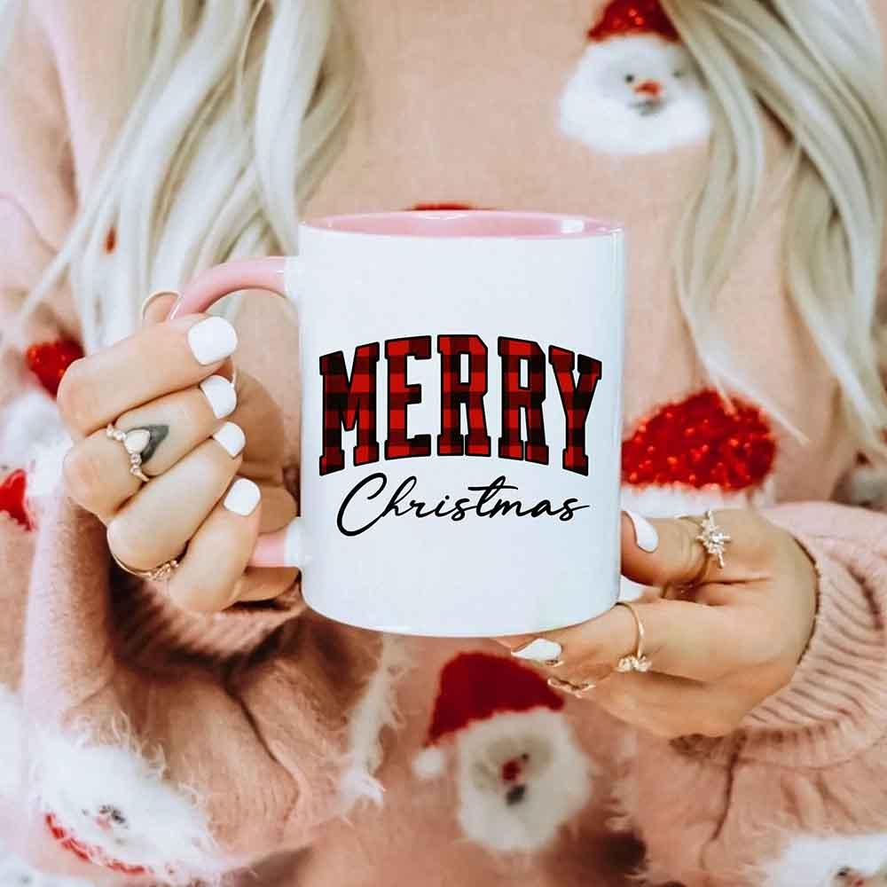 Merry Christmas Matching Coffee Mug - Buffalo Plaid Cup - Aaria Tees Aaria Tees