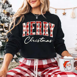 Merry Christmas Sweatshirt - Buffalo Plaid Crewneck - Aaria Tees Aaria Tees