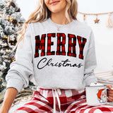 Merry Christmas Sweatshirt - Buffalo Plaid Crewneck - Aaria Tees Aaria Tees