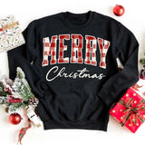 Merry Christmas Sweatshirt - Buffalo Plaid Crewneck - Aaria Tees Aaria Tees