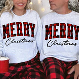 Merry Christmas Sweatshirt - Buffalo Plaid Crewneck - Aaria Tees Aaria Tees