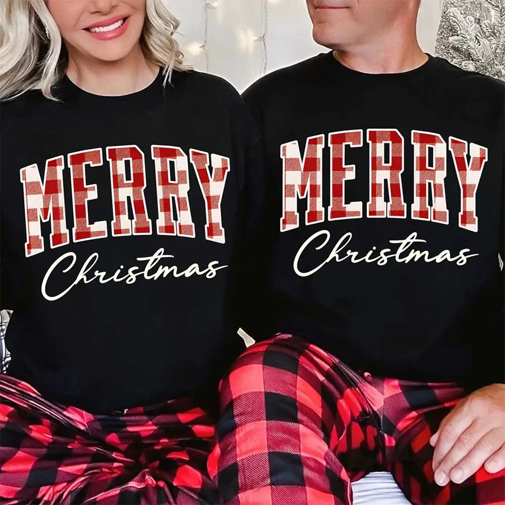 Merry Christmas Sweatshirt - Buffalo Plaid Crewneck - Aaria Tees Aaria Tees